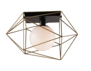 image of Abraxas Globe Cage Semi Flush Ceiling Light, Black, Gold, E27