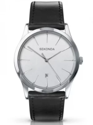 image of Sekonda Stainless Steel Black Leather Gents Watch 3531