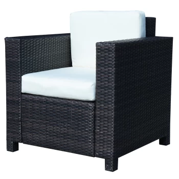 Image of Outsunny 1 Seater Rattan Garden All-Weather Wicker Weave Single Sofa Armchair with Fire Resistant Cushion - Brown