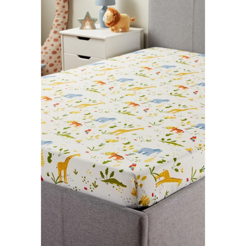 Image of Homelife Safari Animals Fitted Sheet Fitted Sheets Double Multi 83080099030