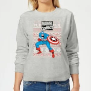 image of Marvel Avengers Captain America Womens Christmas Sweatshirt - Grey - 3XL