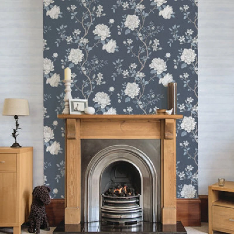 Image of Galerie Vintage Roses Dark Blue Beige Magnolia Smooth Wallpaper