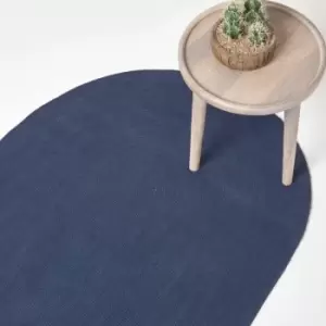 Image of Navy Handmade Woven Braided Oval Rug, 110 x 170cm - Blue - Homescapes