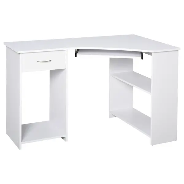 Image of HOMCOM L-Shaped Corner Computer Desk w/ 2 Shelves Wide Worktop Keyboard Tray Drawer & CPU Stand Home Office Study Bedroom Furniture White