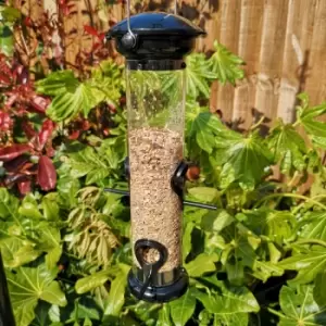 image of Heavy Duty Flick and Click 4 Port Garden Wild Bird Hanging Black Metal Seed Feeder - Tom Chambers