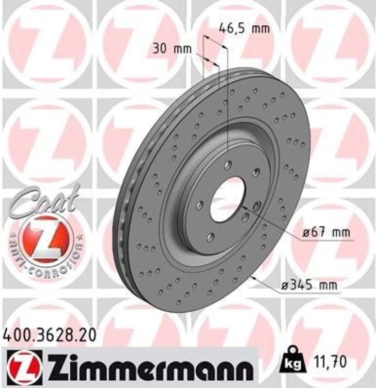 Image of ZIMMERMANN Brake disc ZIMMERMANN 400.3628.20