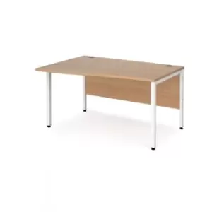 Image of Office Desk Left Hand Wave Desk 1400mm Beech Top With White Frame Maestro 25 MB14WLWHB