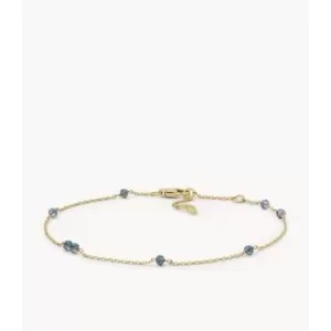 Image of Fossil Womens Blue Glass Beaded Anklet - Gold