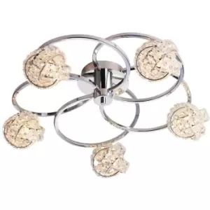 image of Semi Flush Ceiling Light Chrome & Crystal Knott 5 Lamp Hanging Feature Pendant