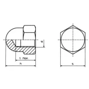 image of TOOLCRAFT M4 D1587-STAHL:A2K 194787 Hex cap nuts M4 DIN 1587 Steel zinc plated 10 pc(s)