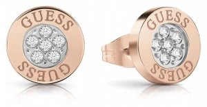 Image of Guess Love Knot Crystal Button Earrings Rose Gold Jewellery
