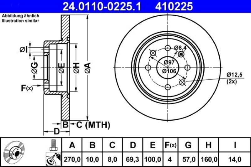 Image of ATE 24.0110-0225.1 Brake disc solid, Coated, with bolts/screws Brake Disc (82)