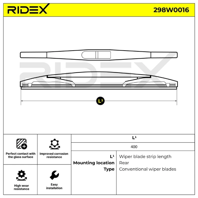Image of RIDEX 298W0016 Rear wiper blade Rear Rear wiper blade (100449)