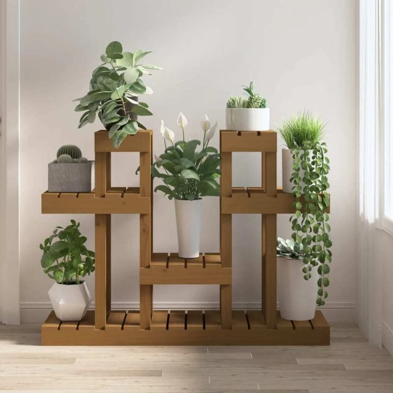 Image of vidaXL Plant Stand Honey Brown 104.5x25x77.5cm Solid Wood Pine, Brown 822100
