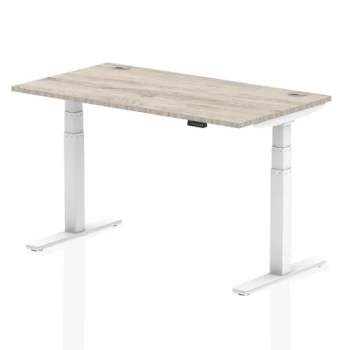 image of Trexus Sit Stand Desk With Cable Ports White Legs 1400x800mm Grey Oak