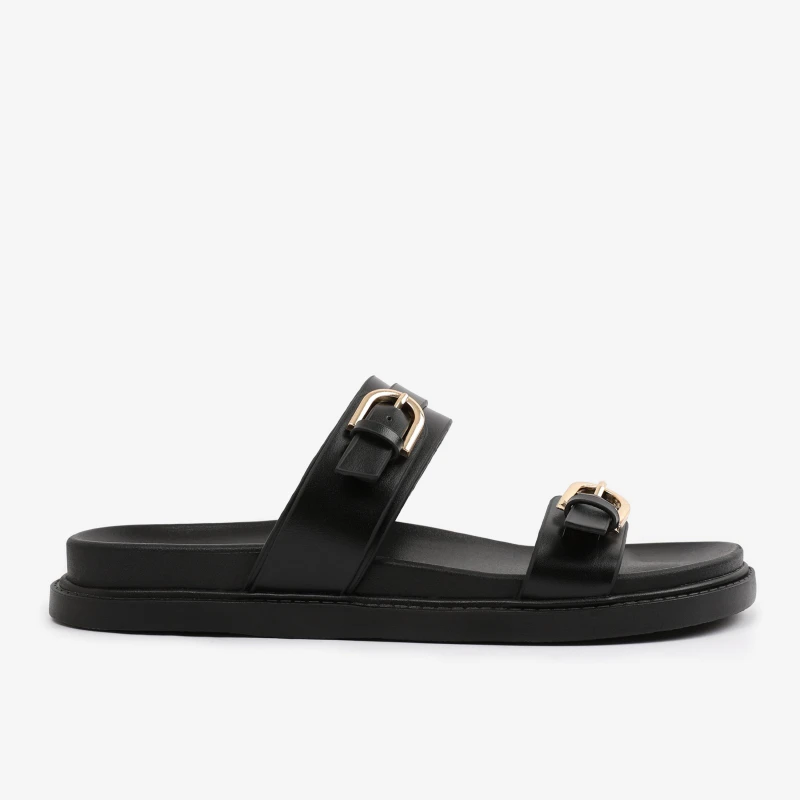 Image of Wheres That From BlackPU Abrina Flatform Sandal With Double-Buckle- Black female 3