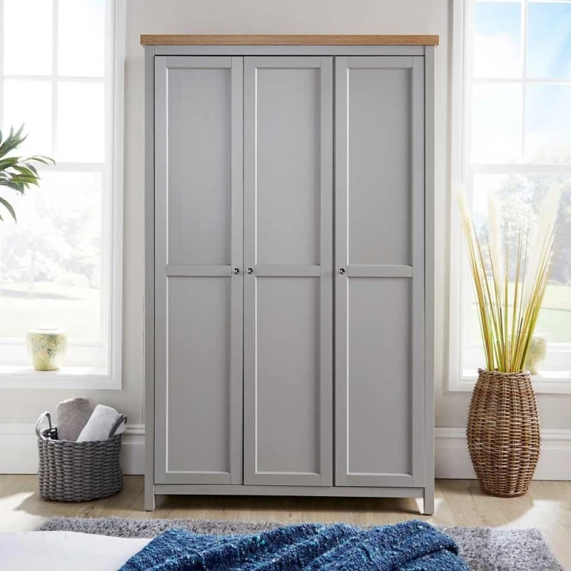Image of Home Source Avon 3 Door Wardrobe with Storage Shelves Grey
