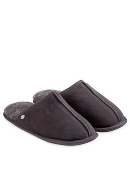 image of Just Sheepskin Donmar Overlocked Raised Seam Sheepskin Mule Slipper - Granite, Granite, Size 11, Men