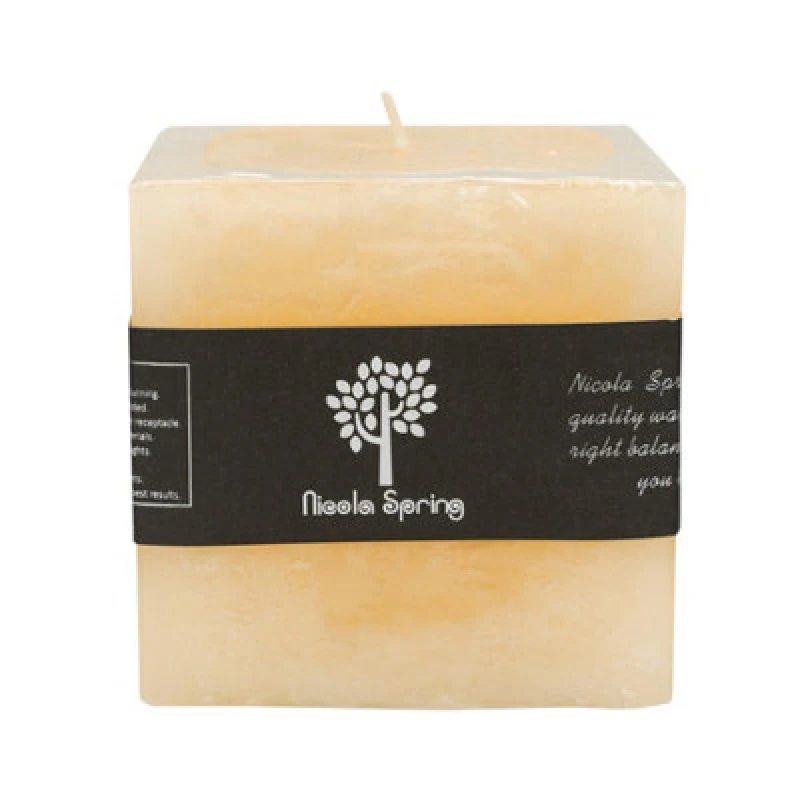 Image of Nicola Spring Square Vanilla Pillar Candle - 120 Hours - Cream Beige