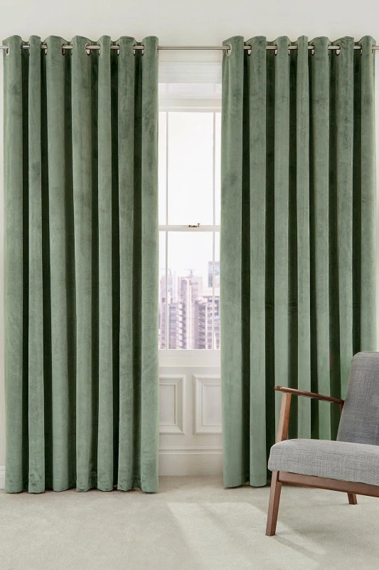Image of Helena Springfield Helena Springfield 'Escala' Woven Lined Curtains in Light Green Size: 167cm width x 183cm drop Light Green 167cm width x 183cm dr