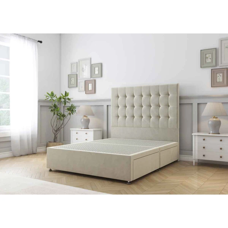 Image of Sloomy Alabama Cream Plush Divan Bed Base No Drawers With 26" Strutted Headboard 3' Single
