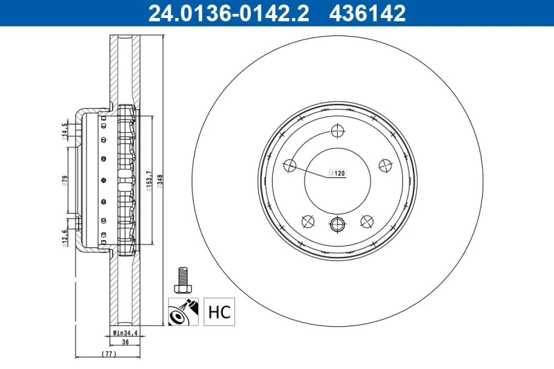 Image of Brake disc ATE 24.0136-0142.2
