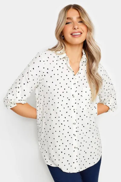 Heart Print Tab Detail Shirt