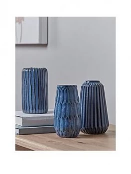 image of Cox & Cox Set Of 3 Textured Blue Vases