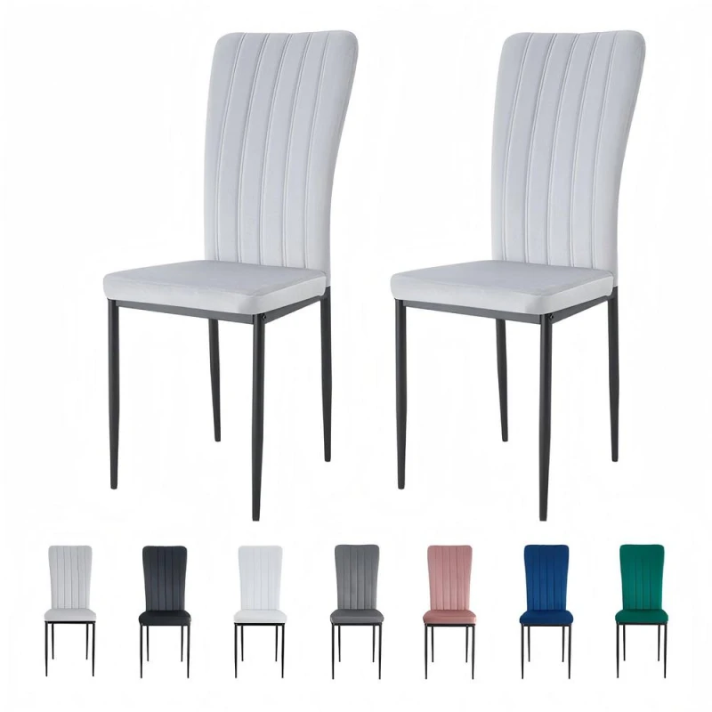Image of MCC Elle Velvet Effect Set Of 2 Dining Chairs Light Grey ELLELIGHTGREY