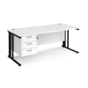 image of Office Desk Rectangular Desk 1800mm With Pedestal White Top With Black Frame 800mm Depth Maestro 25 MCM18P3KWH