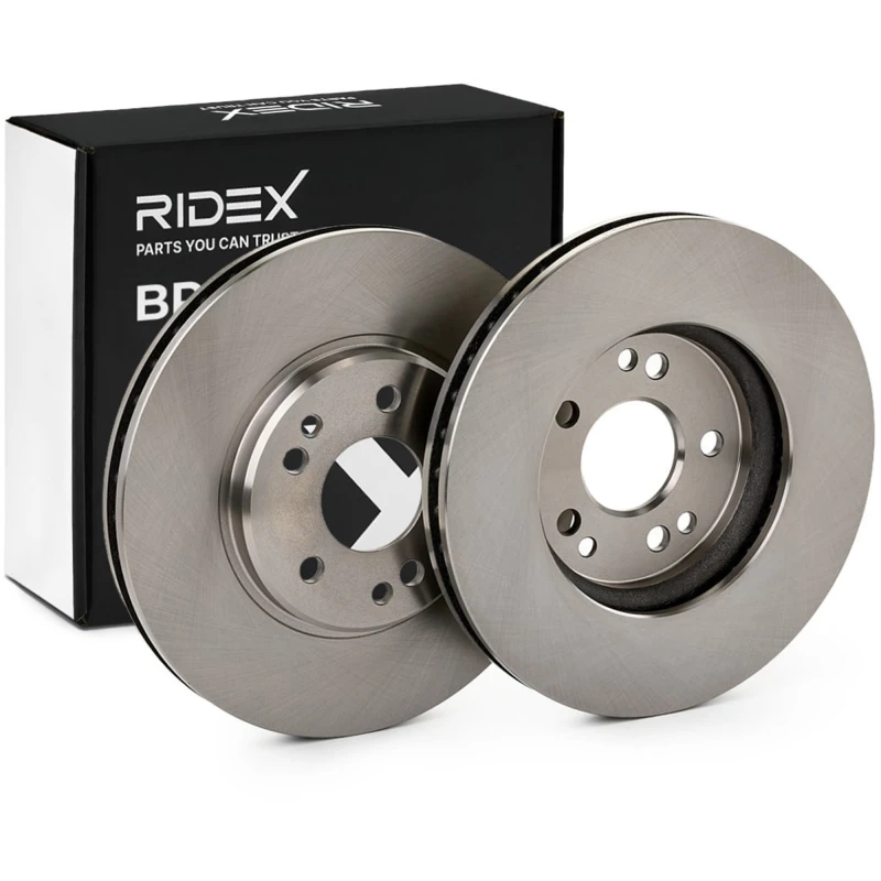 Image of RIDEX 82B0933 Brake disc Front Axle, Vented, Cast Iron, Uncoated, Untreated, without bolts/screws Cast Iron Brake Disc (82)