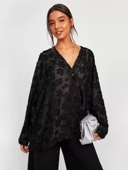 Image of Boohoo Textured Relaxed Fit Shirt - Black, Size 16, Women