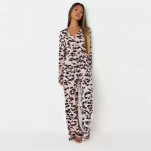 image of Missguided Shirt Wide Leg Trouser Pj Set - Pink