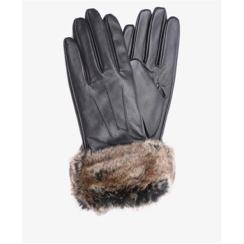 Image of Barbour Fur Trimmed Leather Gloves - DARK BROWN