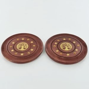 image of Tree of Life Brass Inlay Incense Plate 10cm