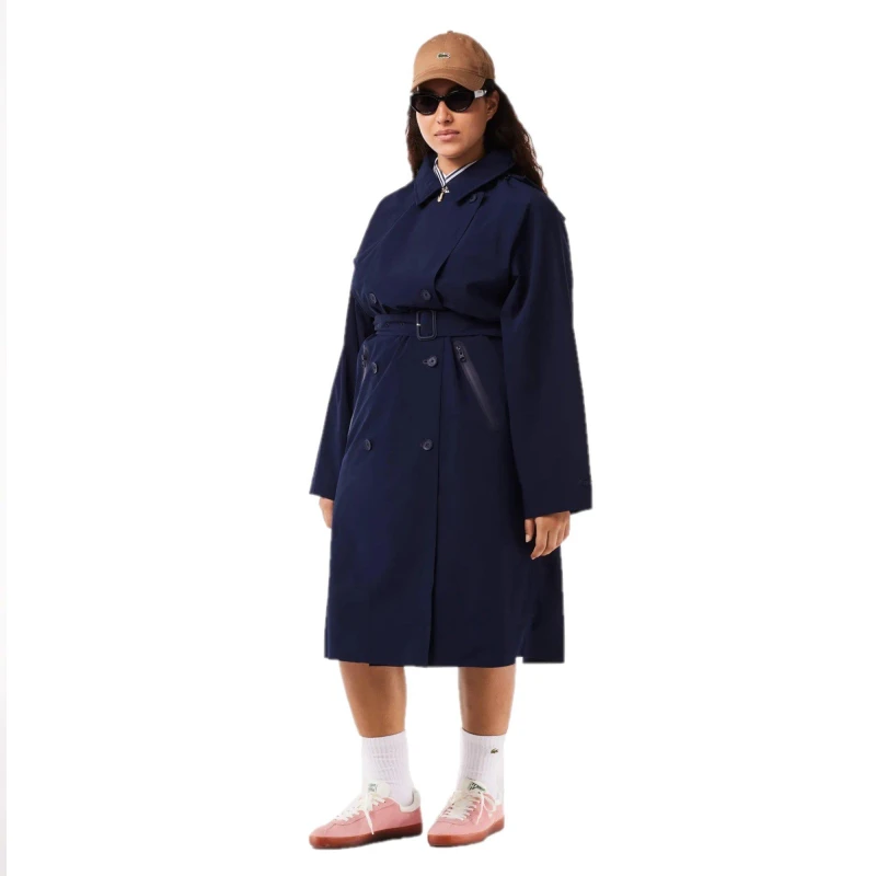 Image of Lacoste Womens Weather-Resistant Belted Trench Coat Navy Blue female 6 (34)