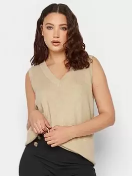 Image of Long Tall Sally Neutral V Neck Knitted Vest, Natural, Size 10-12, Women