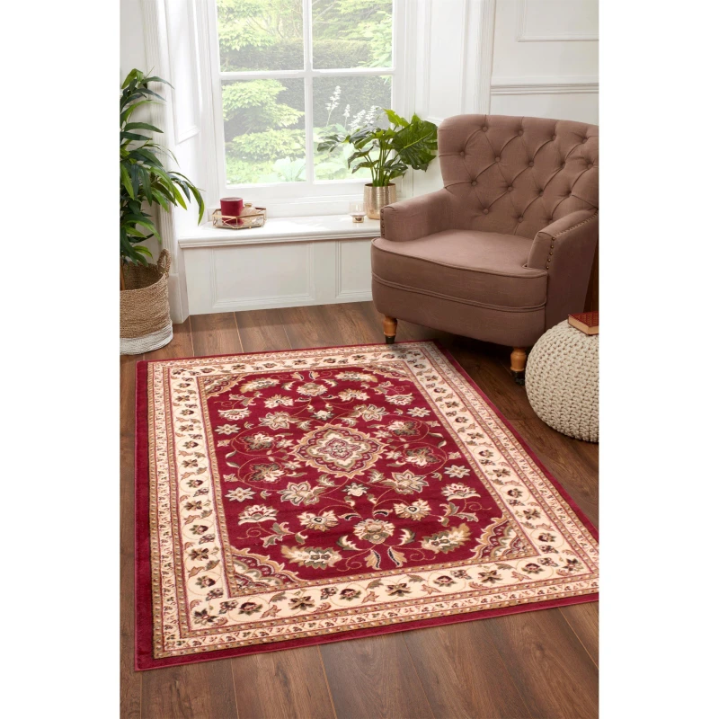 Image of HMC Home SHERBORNE TRADITIONAL RUG - Red Red 80/150cm