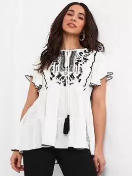 Joe Browns Lara Embroidered Top White, Size 12, Women