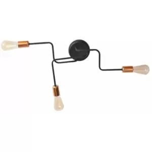 image of Helam Tube Multi Arm Semi Flush Ceiling Light Black, Copper 66cm