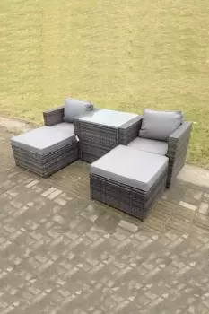 image of Fimous 2 Seater Outdoor Dark Grey Rattan Lounge Complete Sofa Set with Coffee Table and 2 Big Footstools