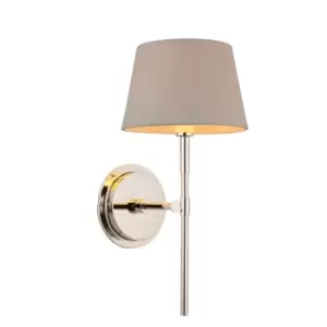 image of Rennes & Cici Wall Lamp with Shade Bright Nickel Plate & Grey Linen Mix Fabric