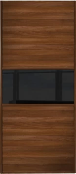 Image of Wickes Sliding Wardrobe Door Fineline Walnut Panel and Black Glass - 2220 x 610mm