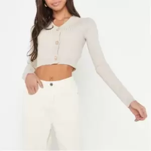 Missguided Petite Chunky Rib Knit Crop Cardigan - Neutral