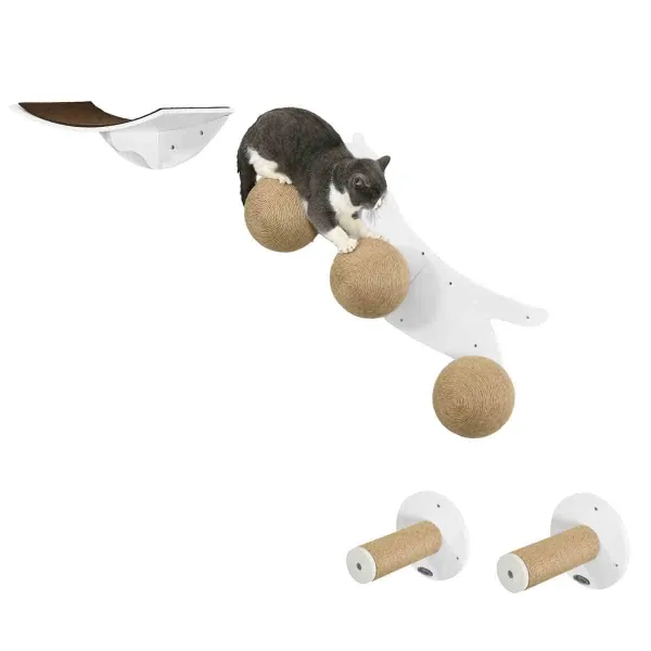Image of PawHut Cat Wall w/ Curved Platforms - White