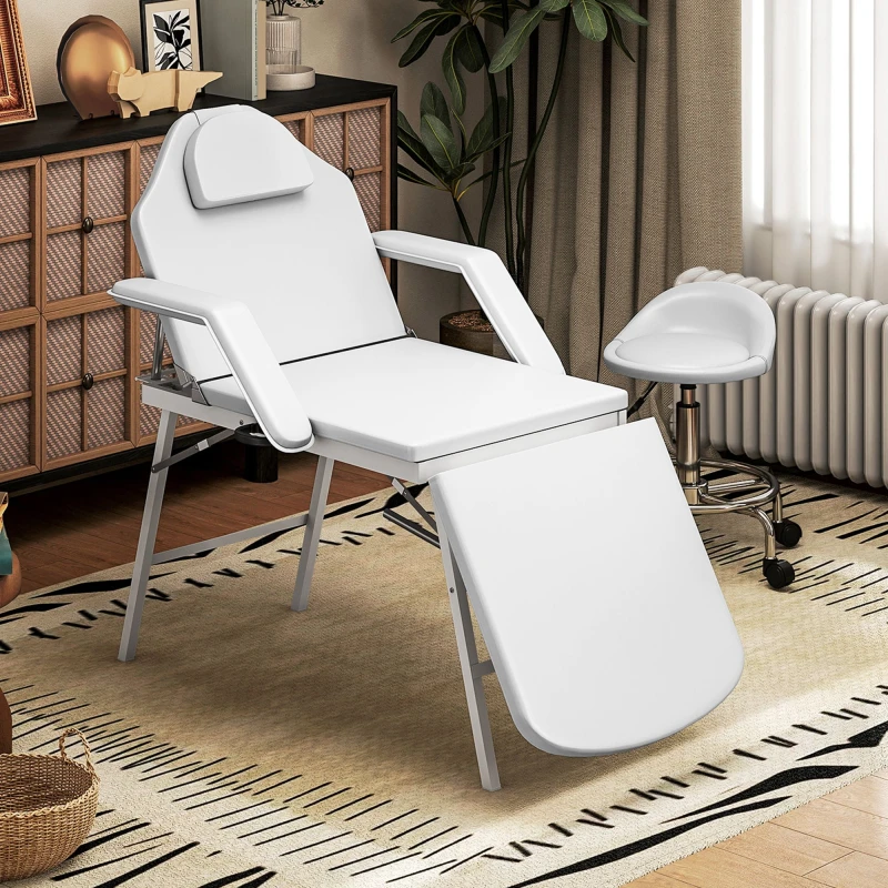 Image of HOMCOM HOMCOM Portable Massage Table 3 Section Beauty Bed with Padded Armrests for Spa in White White One Size Unisex 5063603630260