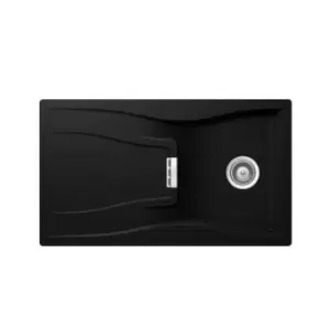 Image of Single Bowl Inset Black Granite Kitchen Sink with Reversible Drainer - Rangemaster Schock Waterfall D-100