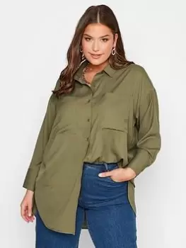 Image of Yours Oversized Boyfriend Shirt Forest Khaki, Green, Size 16, Women