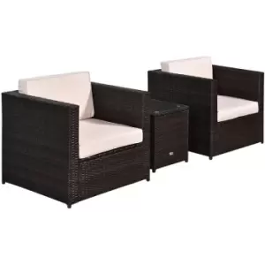 Image of Outsunny - 3Pcs Patio 2 Seater Rattan Sofa Garden Furniture Set Coffee w/ Cushions