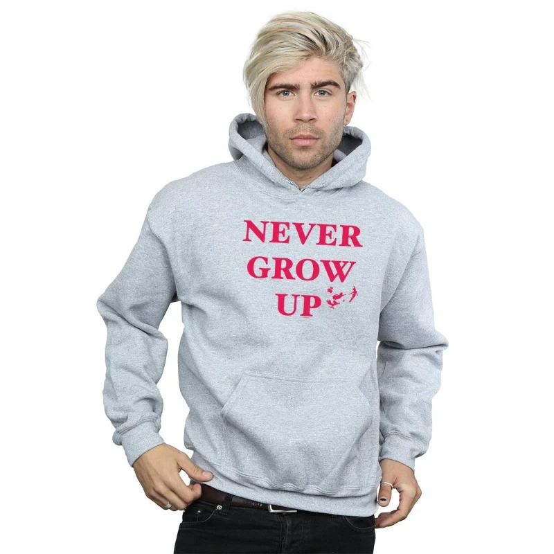 Image of Disney Men Peter Pan Never Grow Up Hoodie in Grey Size: large Grey L Male 5057981508761